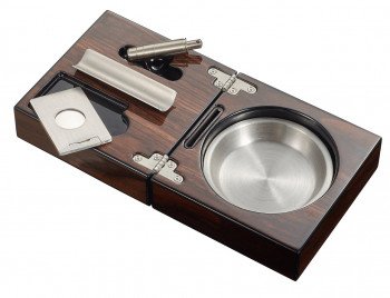 Cuban Cigar Ashtray Wood Square Box Include Cigar Cutter Holder