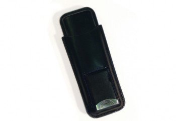 2 Cigar Leather Case w/ Cutter - Black