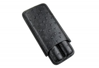 2 Cigar PVC Leather Case Ostrich Style Detail Black