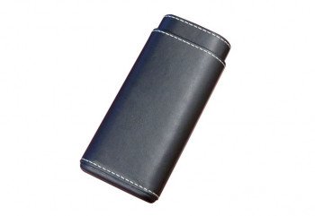 Black Leather Cigar Case w/ White Accent Stitching