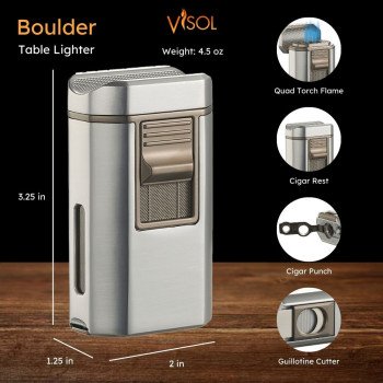Boulder Quad Torch Flame Lighter - Silver