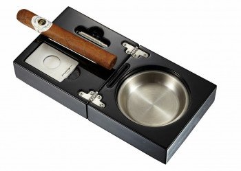 Bremen Black Lacquer Folding Cigar Ashtray With Cutter and Punch