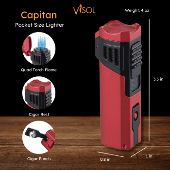 Capitan Quad Flame Torch Lighter - Burgundy Red
