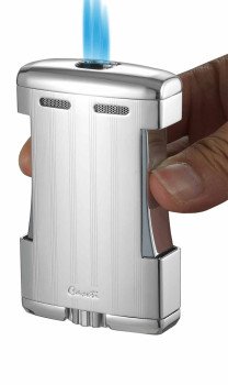 Caseti Sparta Triple Torch Flame Cigar Table Lighter Chrome Lines