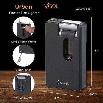 Caseti Urban Combination Flame Lighter and Wedge Cutter - Black