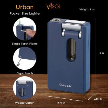Caseti Urban Combination Flame Lighter and Wedge Cutter - Blue