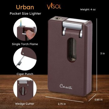 Caseti Urban Combination Flame Lighter and Wedge Cutter - Burgundy