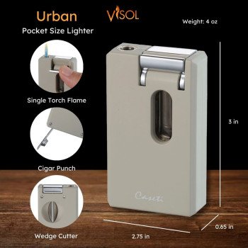 Caseti Urban Combination Flame Lighter and Wedge Cutter - Grey