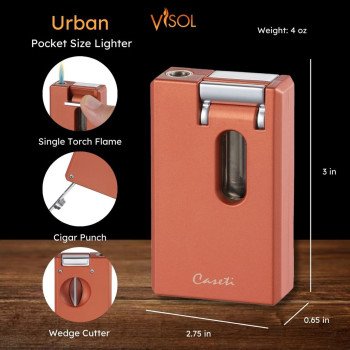Caseti Urban Combination Flame Lighter and Wedge Cutter - Orange
