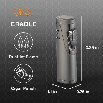 Cradle Double Jet Torch Flame Lighter with Cigar Punch - Gunmetal