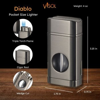 Diablo Triple Torch Flame Lighter w/ Spring V Cutter - Gunmetal