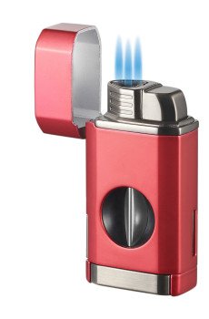 Diablo Triple Torch Flame Lighter w/ Spring V Cutter - Red