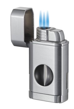 Diablo Triple Torch Flame Lighter w/ Spring V Cutter - Silver
