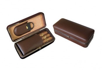 Folding Leather Travel Case w/ Cutter - Brown