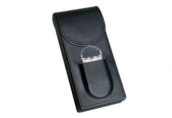 Leather Cigar Case w/ Magnetic Closure & Cutter - Black