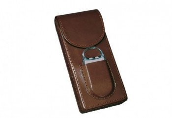 Leather Cigar Case w/ Magnetic Closure & Cutter - Brown