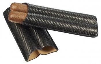 Leather Cigar Case With Black Carbon Fiber Pattern