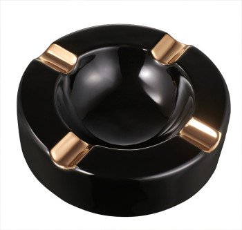 Midas Black & Gold Round Ceramic Cigar Ashtray