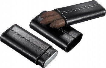 Naturale Black Leather Crushproof Cigar Case with Interior Cedar Lining