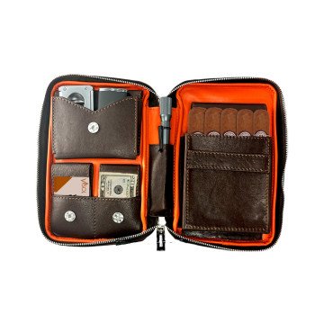 Peter James Leather Brown Travel Cigar Case