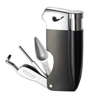 Poseidon Soft Flame Pipe Lighter With Tools Black