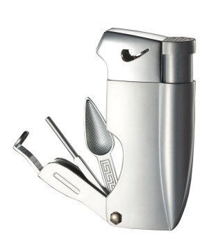 Poseidon Soft Flame Pipe Lighter With Tools Silver