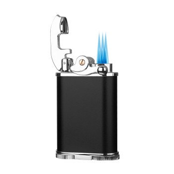 Retro Triple Flame Cigar Lighter - Black & Chrome