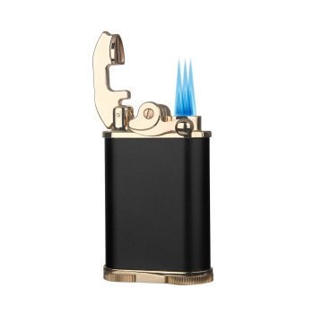 Retro Triple Flame Cigar Lighter - Black & Gold