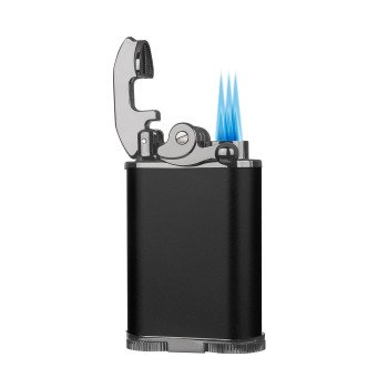 Retro Triple Flame Cigar Lighter - Black & Gunmetal