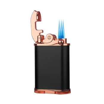 Retro Triple Flame Cigar Lighter - Black & Rose Gold