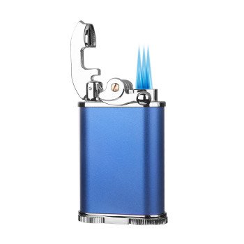 Retro Triple Flame Cigar Lighter - Blue & Chrome