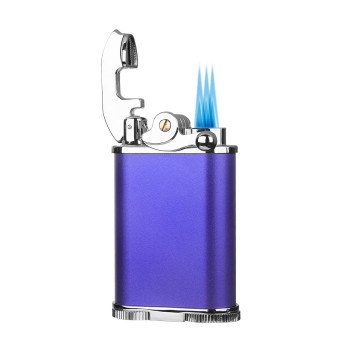 Retro Triple Flame Cigar Lighter - Purple & Chrome