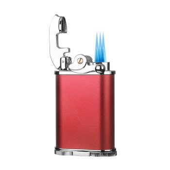 Retro Triple Flame Cigar Lighter - Red & Chrome