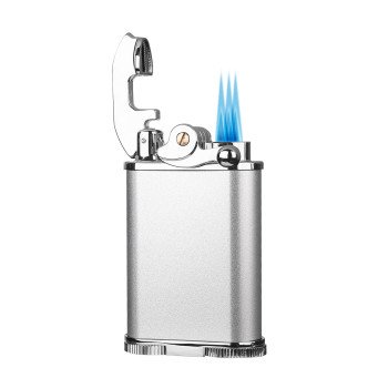 Retro Triple Flame Cigar Lighter - Silver & Chrome