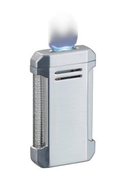 Vinson Flat Torch Flame Lighter with Cigar Punch - Silver
