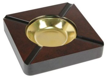 Wooden Sqaure Ashtray with Brass Bowl Insert