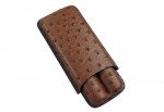 2 Cigar PVC Leather Case Ostrich Style Detail Brown