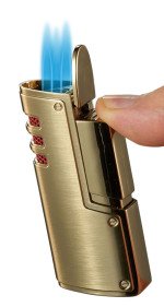 Art Deco Brushed Gold Triple Torch Cigar Lighter
