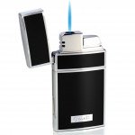 Caseti Troy Black Lacquer Single Torch Flame Cigar Lighter