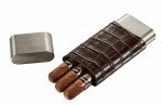 Hacienda Crocodile Patterned Leather and Stainless 3 Finger Cigar Case