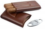 Legend Brown Genuine Leather Cigar Case with Cutter