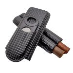 Marvel Diamond Pattern 2 Finger Leather Cigar Case with Cutter