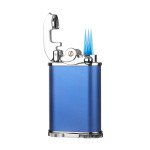 Retro Triple Flame Cigar Lighter - Blue & Chrome