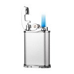 Retro Triple Flame Cigar Lighter - Silver & Chrome