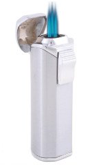 Trio Satin Finish Triple Flame Torch Flame Lighter with Built-In Cigar Punch