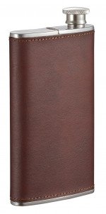 Visol Edian Stainless Steel 4 oz Flask with Built-in Cigar Case - Brown Leather